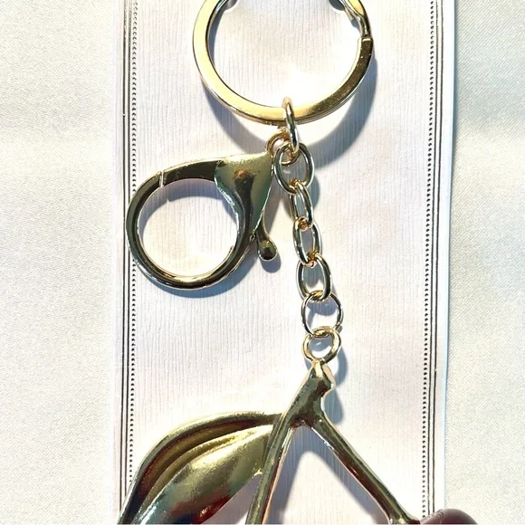 Cherry Bag Charm and Key Ring with Gold-tone Hardware - New - Picture 2 of 2